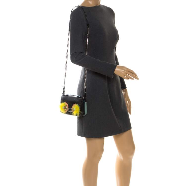 Pre Owned Fendi Multicolor Fox and Snakeskin Trimmed Leather Double Micro Baguette Bag