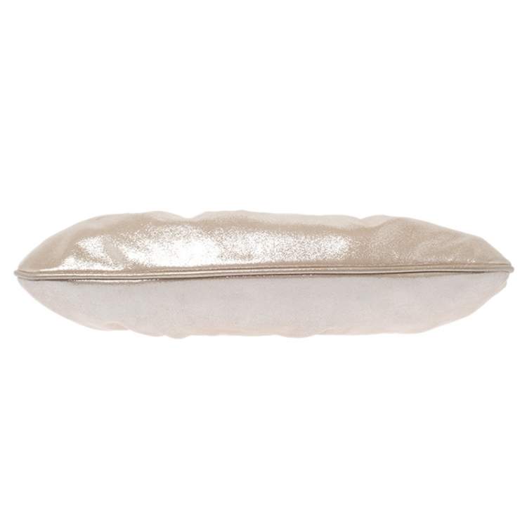 Pre Owned Fendi Metallic Beige Leather Cutout Handle Clutch