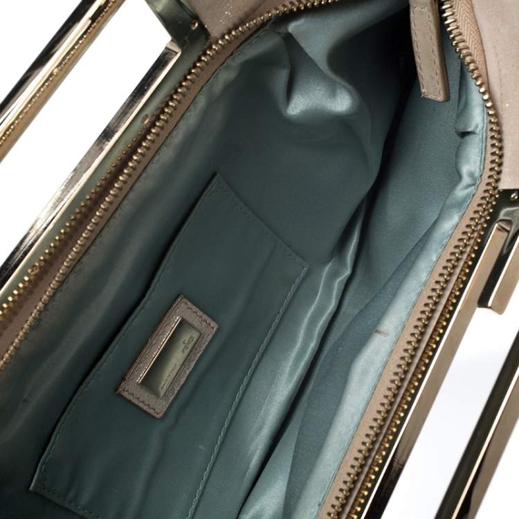 Pre Owned Fendi Metallic Beige Leather Cutout Handle Clutch