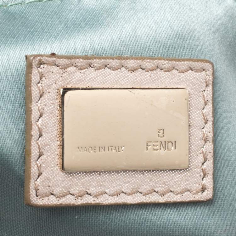 Pre Owned Fendi Metallic Beige Leather Cutout Handle Clutch
