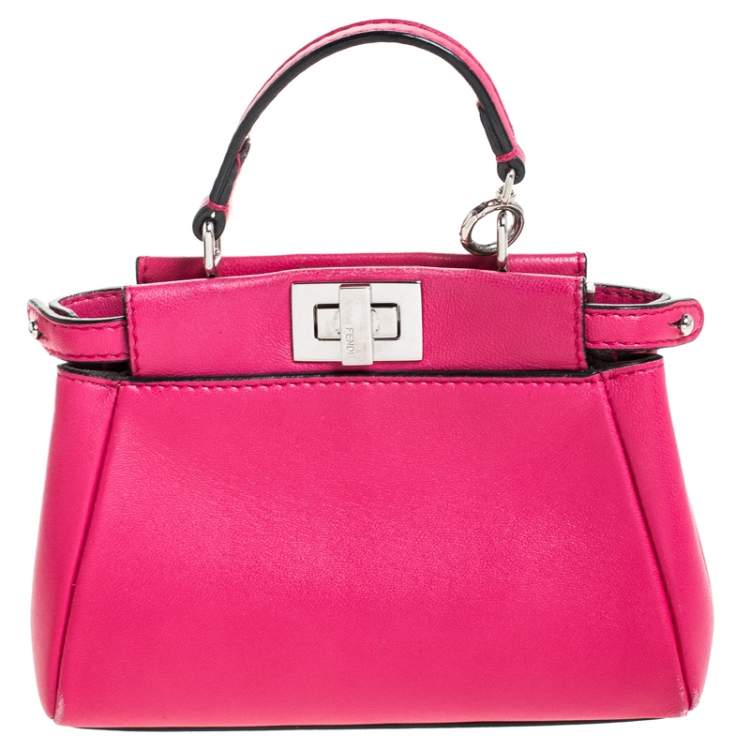 Pre Owned Fendi Magenta Leather Micro Peekaboo Top Handle Bag