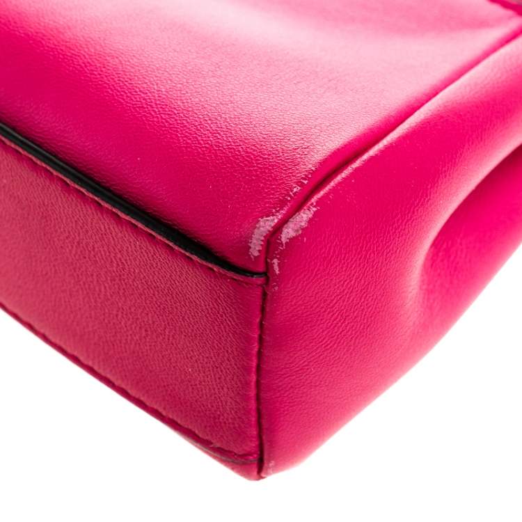Pre Owned Fendi Magenta Leather Micro Peekaboo Top Handle Bag