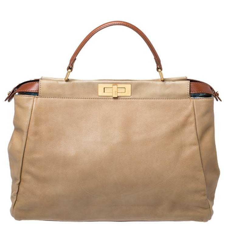مملوكة مسبقًا Fendi Beige Leather Large Peekaboo Top Handle Bag
