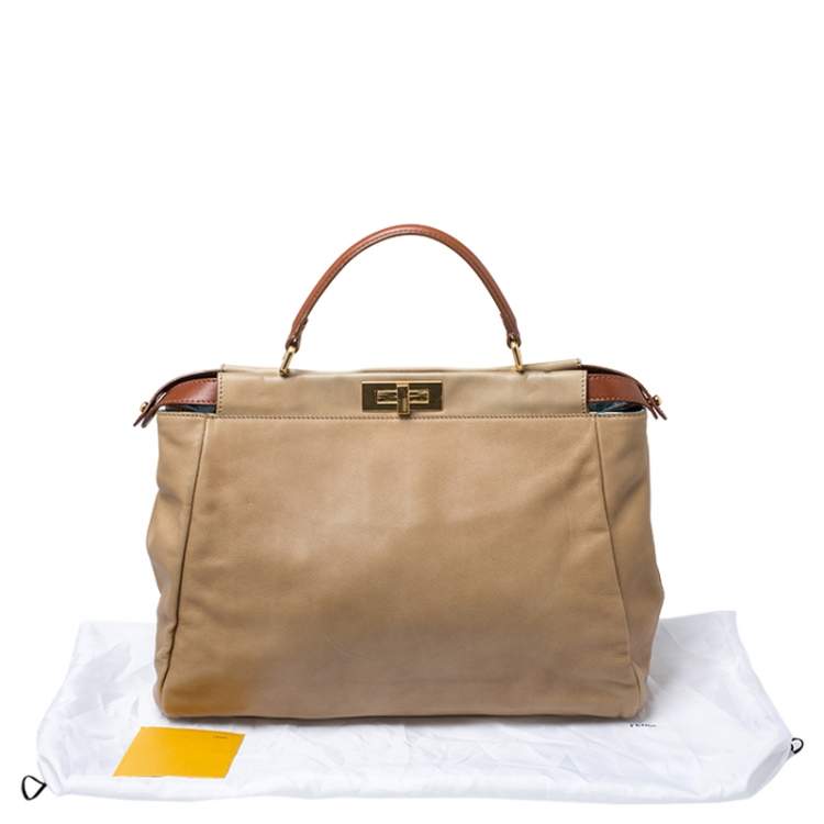 مملوكة مسبقًا Fendi Beige Leather Large Peekaboo Top Handle Bag