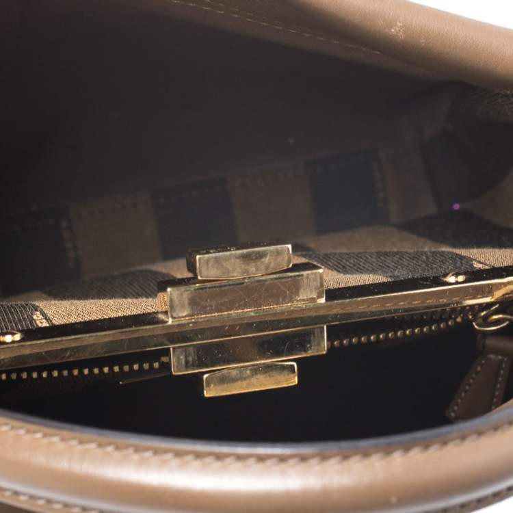 Pre Owned Fendi Brown Leather Medium Peekaboo Top Handle Bag