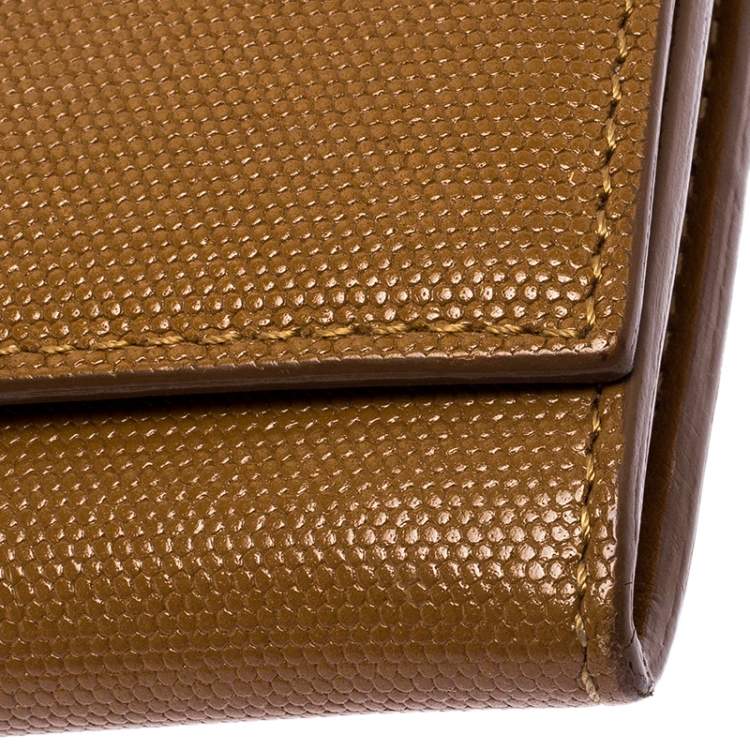 Pre Owned Fendi Tan Leather Logo Flap Continental Wallet