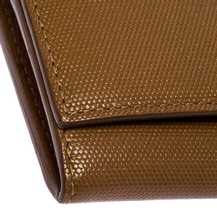 Pre Owned Fendi Tan Leather Logo Flap Continental Wallet