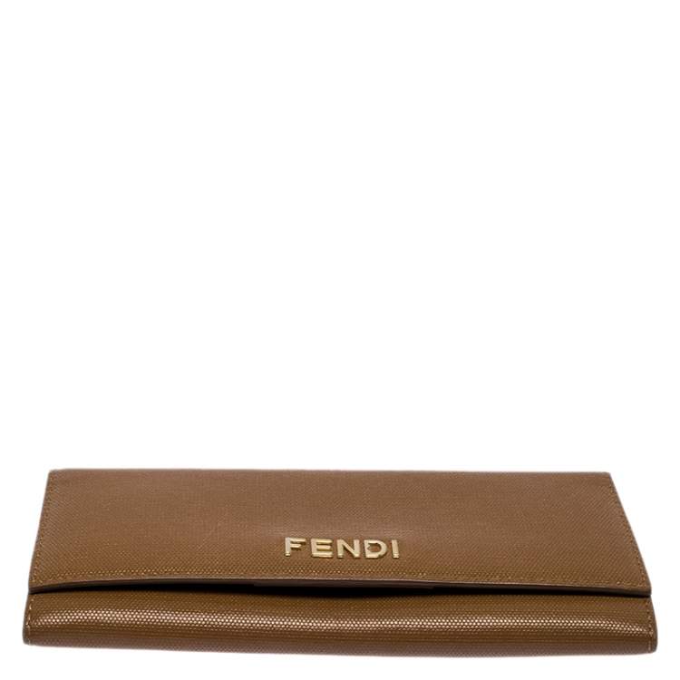 Pre Owned Fendi Tan Leather Logo Flap Continental Wallet