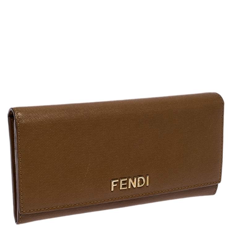 Pre Owned Fendi Tan Leather Logo Flap Continental Wallet
