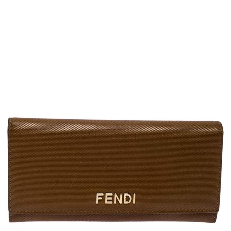 Pre Owned Fendi Tan Leather Logo Flap Continental Wallet