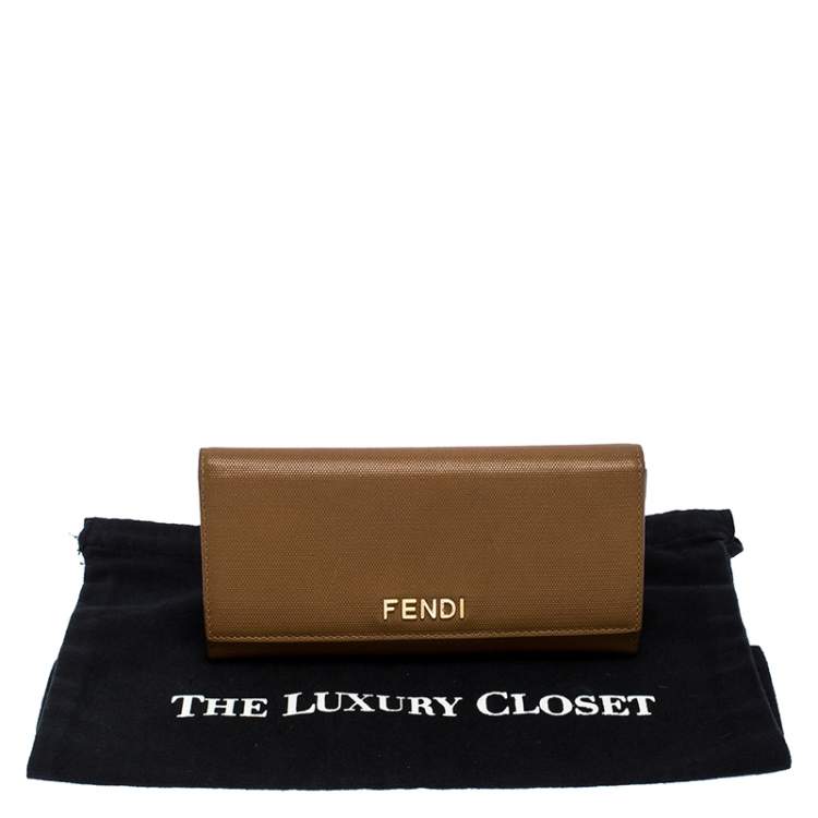 Pre Owned Fendi Tan Leather Logo Flap Continental Wallet