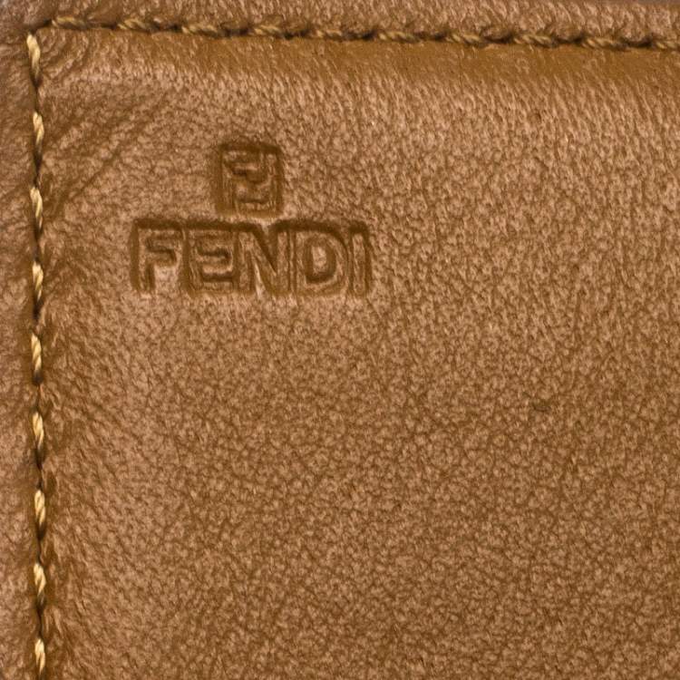 Pre Owned Fendi Tan Leather Logo Flap Continental Wallet