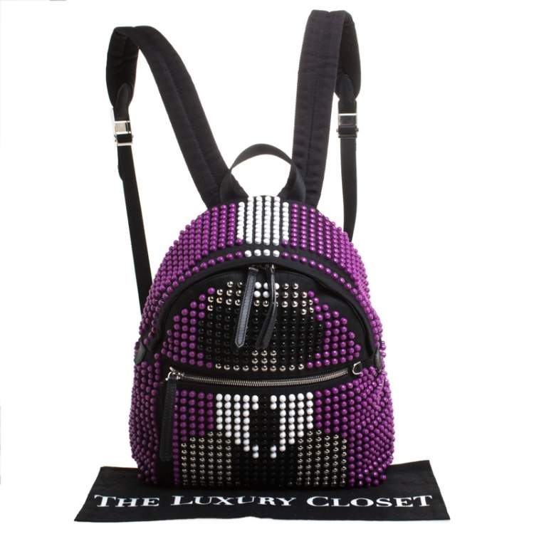 Pre Owned Fendi Black/Purple Nylon Karl Beaded Backpack
