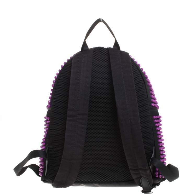 Pre Owned Fendi Black/Purple Nylon Karl Beaded Backpack