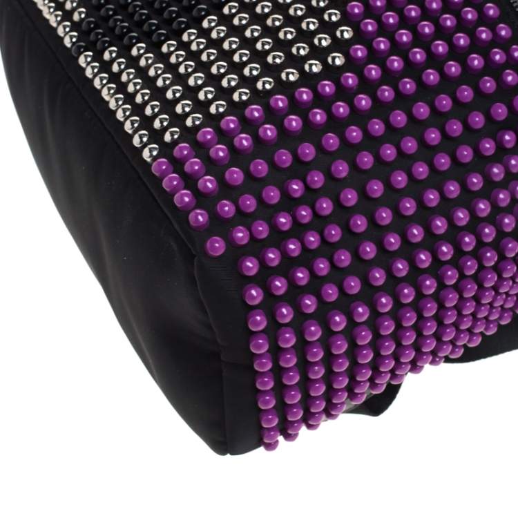 Pre Owned Fendi Black/Purple Nylon Karl Beaded Backpack
