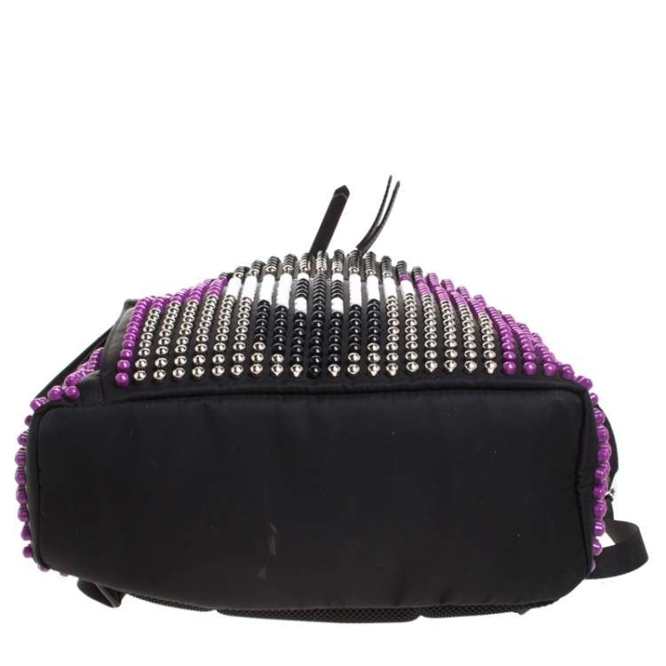 Pre Owned Fendi Black/Purple Nylon Karl Beaded Backpack