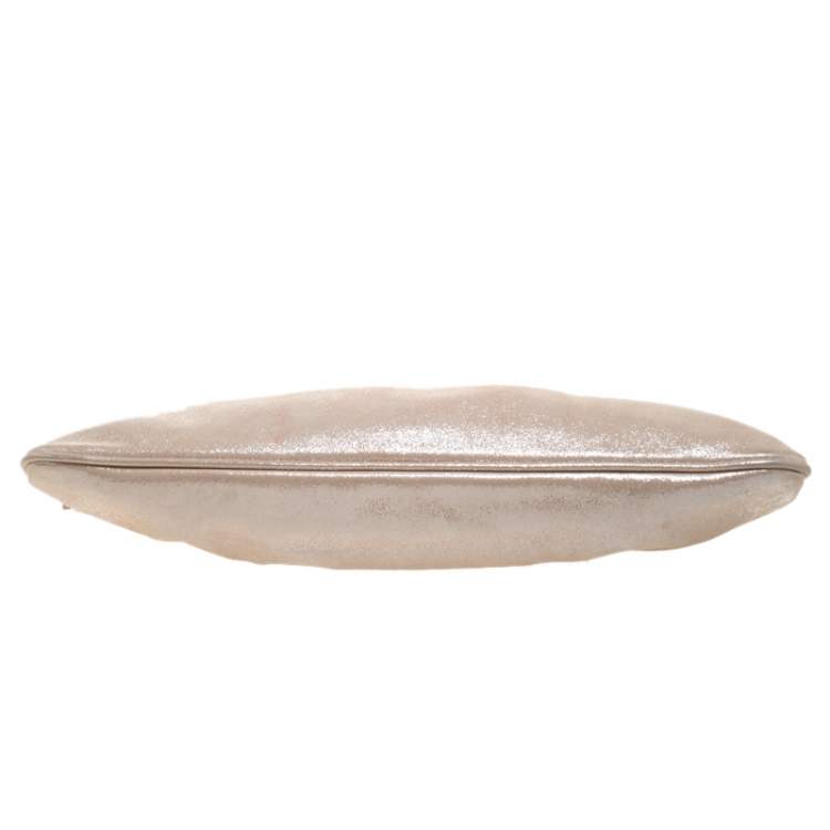 Pre Owned Fendi Metallic Beige Leather Cutout Handle Clutch