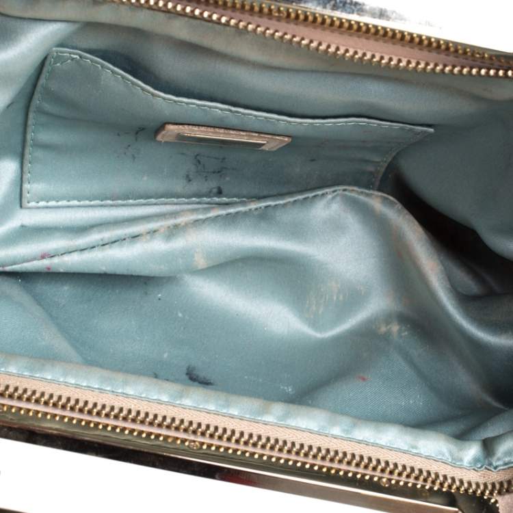 Pre Owned Fendi Metallic Beige Leather Cutout Handle Clutch