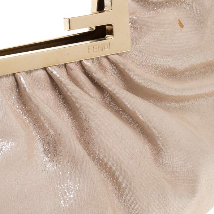 Pre Owned Fendi Metallic Beige Leather Cutout Handle Clutch
