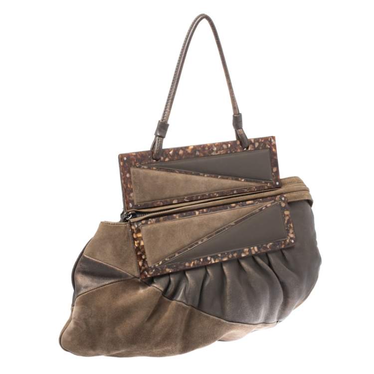 Pre Owned Fendi Brown Suede and Leather To You Clutch Bag