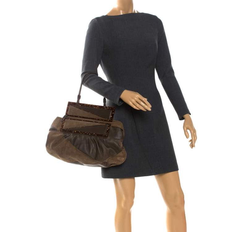Pre Owned Fendi Brown Suede and Leather To You Clutch Bag
