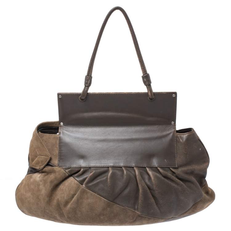Pre Owned Fendi Brown Suede and Leather To You Clutch Bag