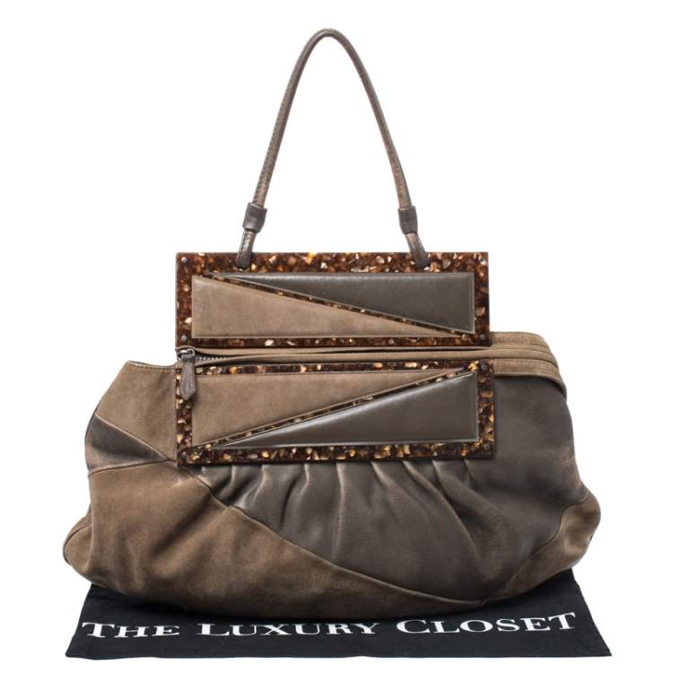 Pre Owned Fendi Brown Suede and Leather To You Clutch Bag
