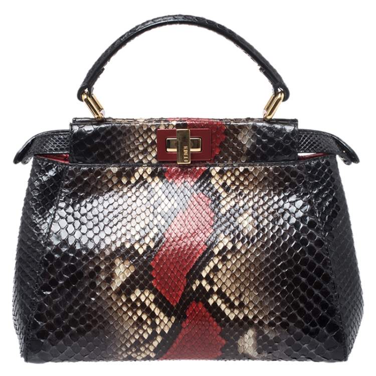 Pre Owned Fendi Multicolor Python Mini Peekaboo Top Handle Bag