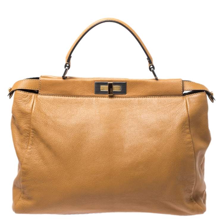 Pre Owned Fendi Tan Leather Large Peekaboo Top Handle Bag