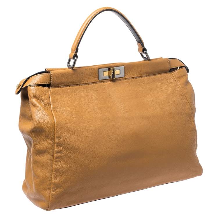 Pre Owned Fendi Tan Leather Large Peekaboo Top Handle Bag