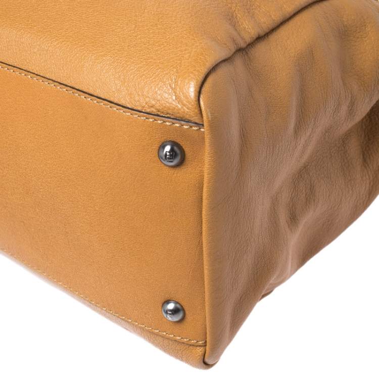 Pre Owned Fendi Tan Leather Large Peekaboo Top Handle Bag