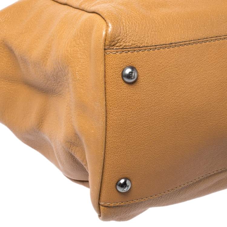 Pre Owned Fendi Tan Leather Large Peekaboo Top Handle Bag
