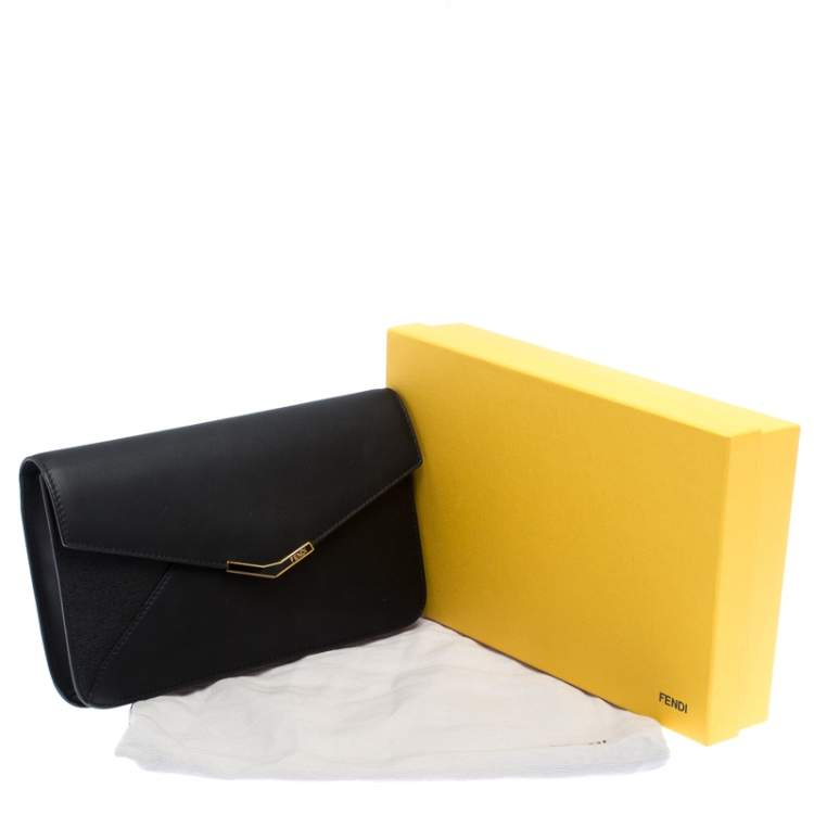 Pre Owned Fendi Black Leather 2 Jours Envelope Clutch