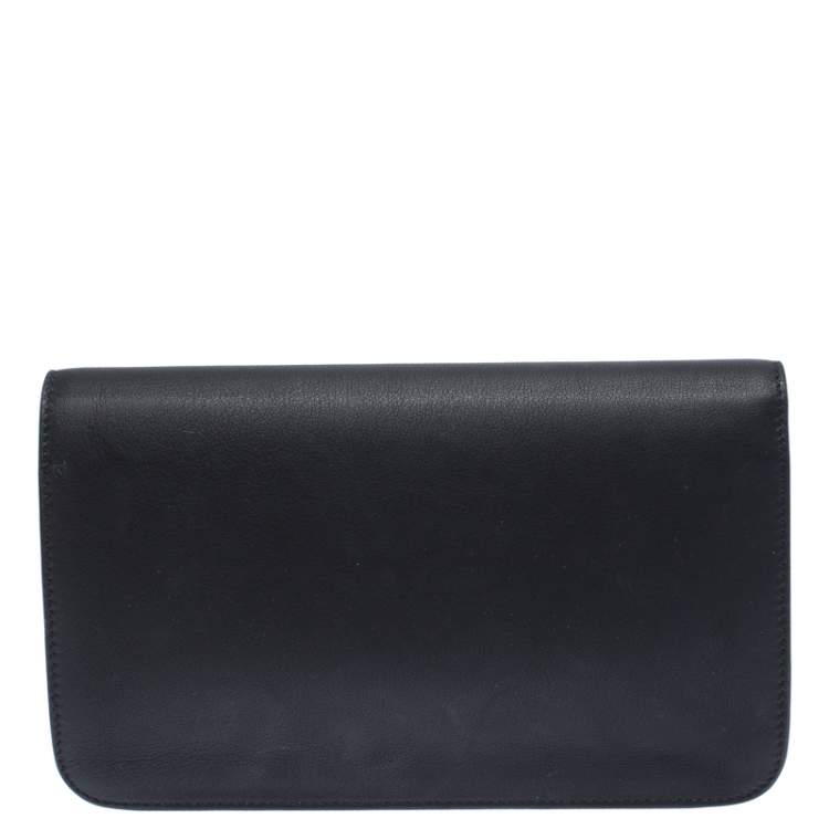 Pre Owned Fendi Black Leather 2 Jours Envelope Clutch