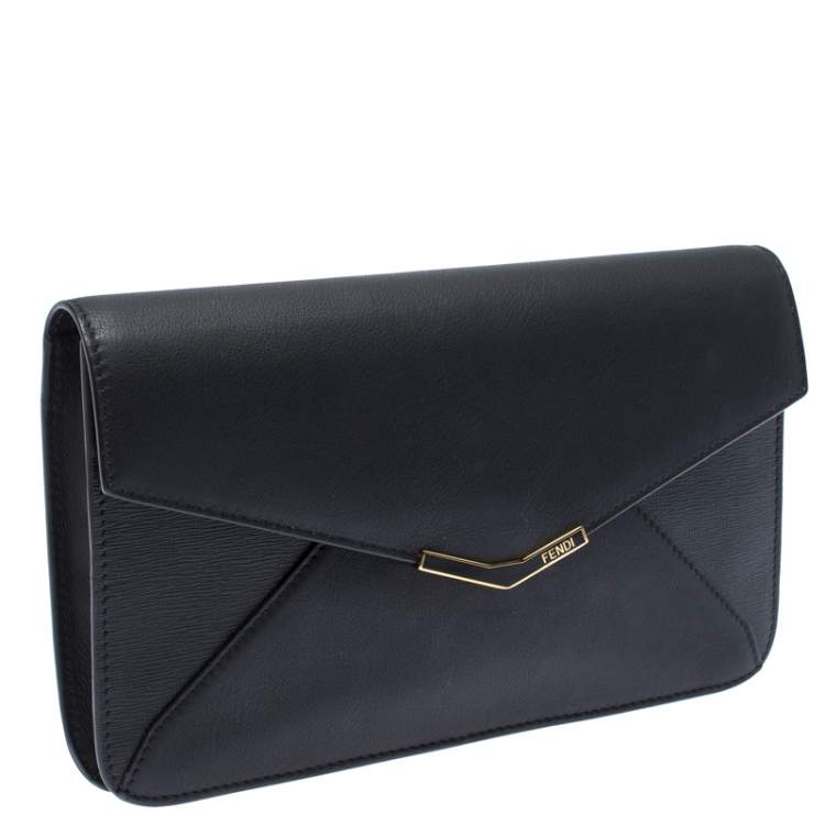 Pre Owned Fendi Black Leather 2 Jours Envelope Clutch