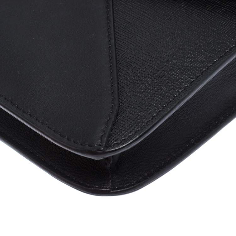 Pre Owned Fendi Black Leather 2 Jours Envelope Clutch