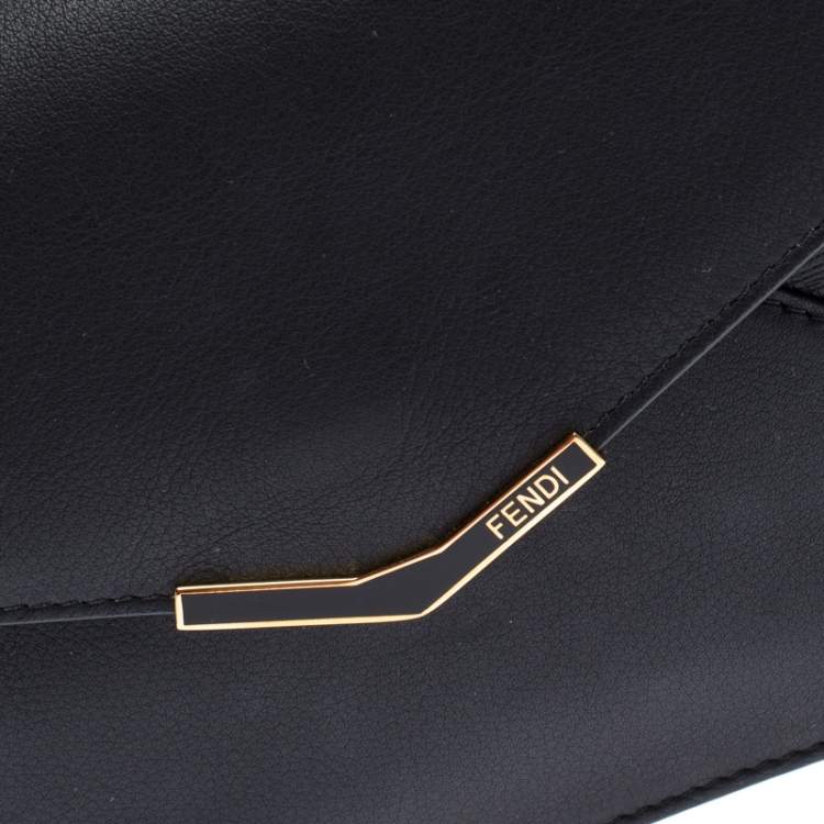 Pre Owned Fendi Black Leather 2 Jours Envelope Clutch