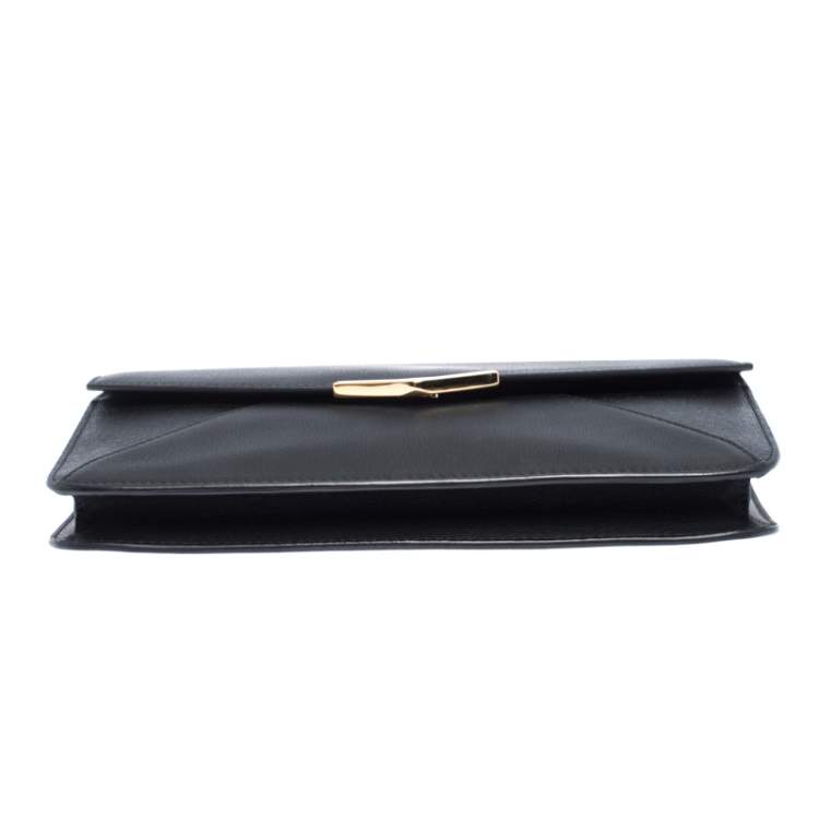 Pre Owned Fendi Black Leather 2 Jours Envelope Clutch