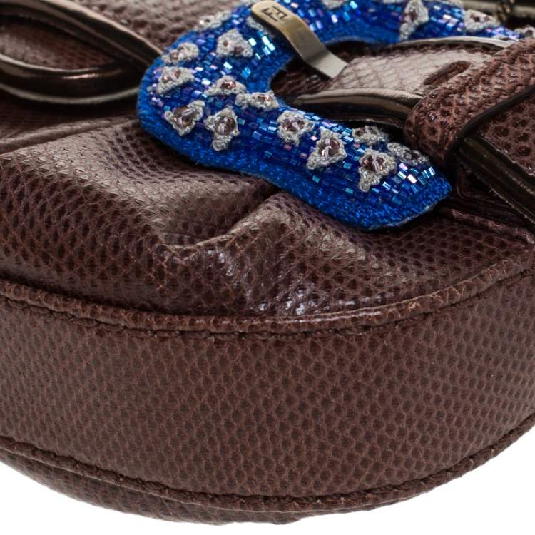 Pre Owned Fendi Brown Watersnake and Beads B Bis Chain Clutch