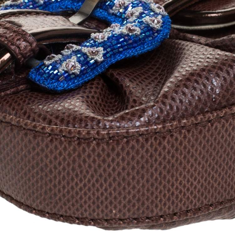 Pre Owned Fendi Brown Watersnake and Beads B Bis Chain Clutch