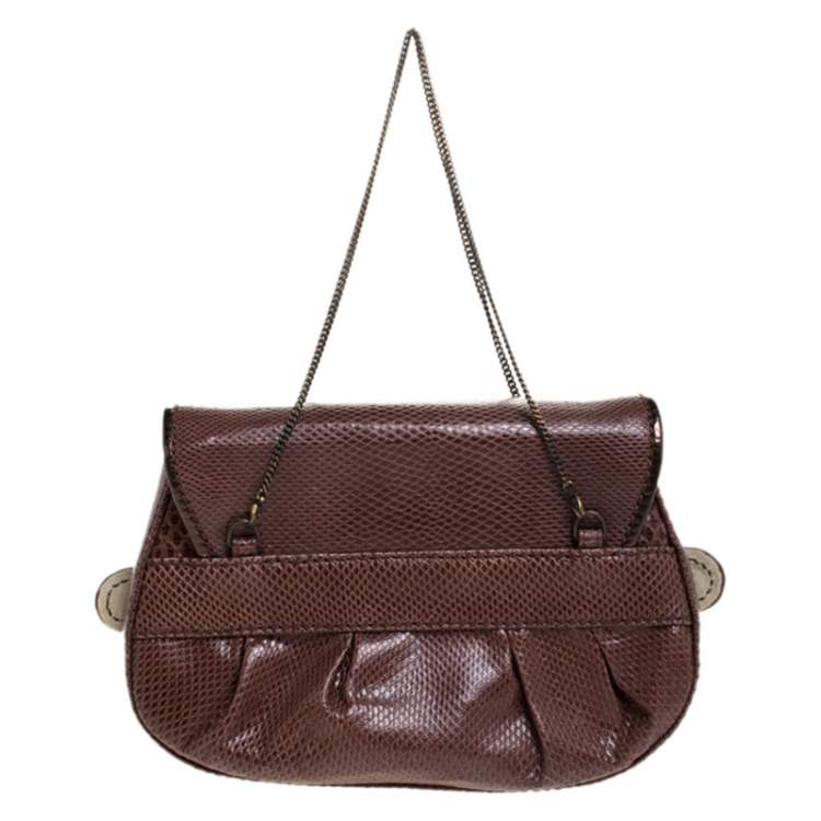 Pre Owned Fendi Brown Watersnake and Beads B Bis Chain Clutch