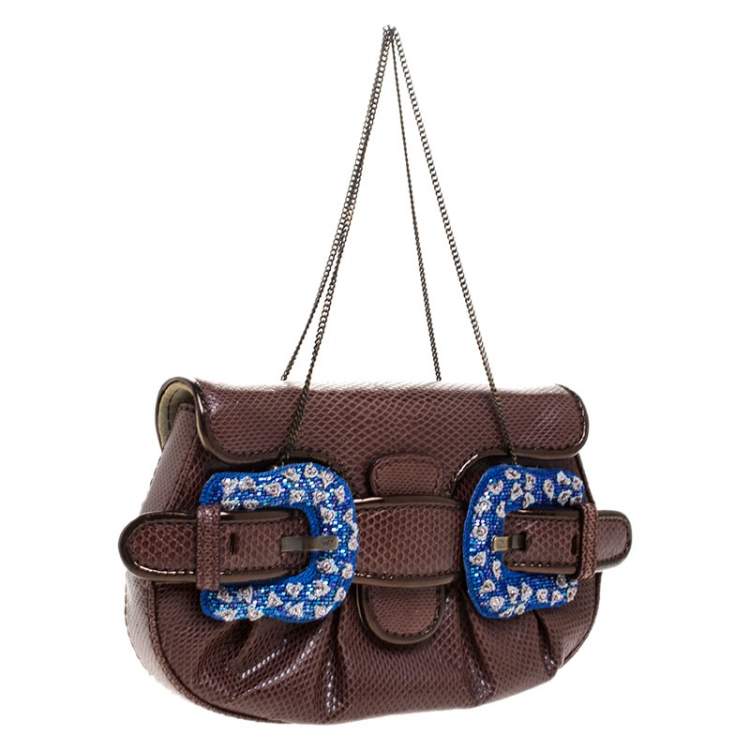 Pre Owned Fendi Brown Watersnake and Beads B Bis Chain Clutch