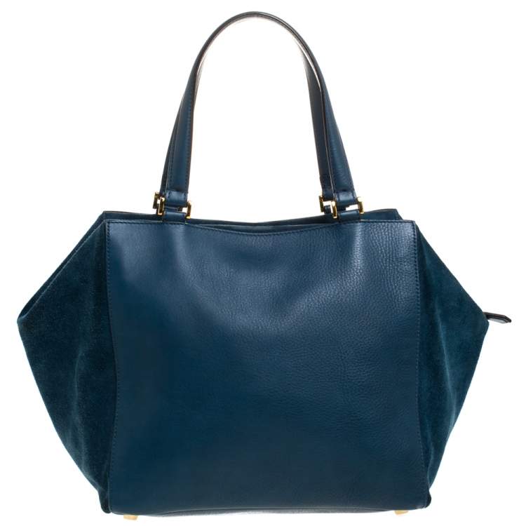 Pre Owned Fendi Blue Suede And Leather Boston Bag