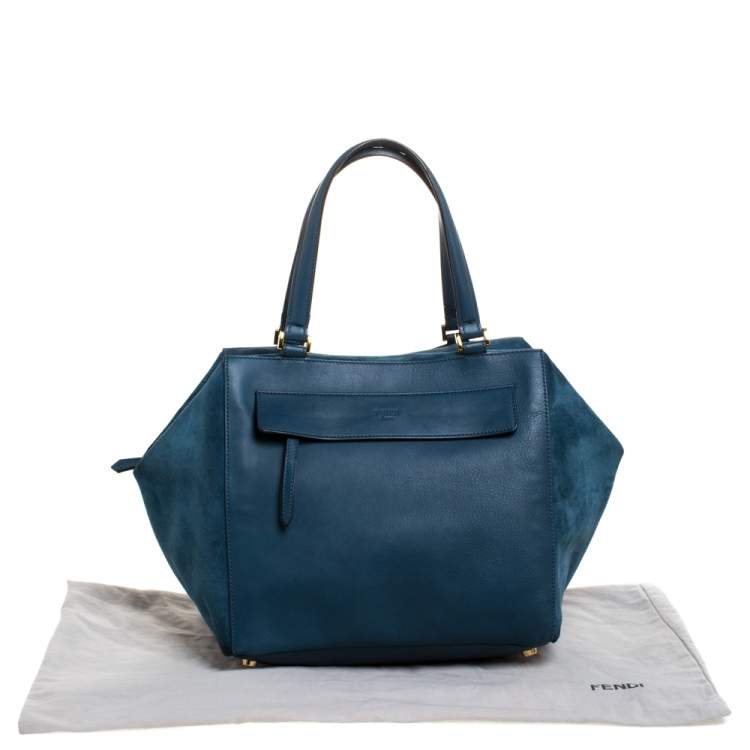 Pre Owned Fendi Blue Suede And Leather Boston Bag