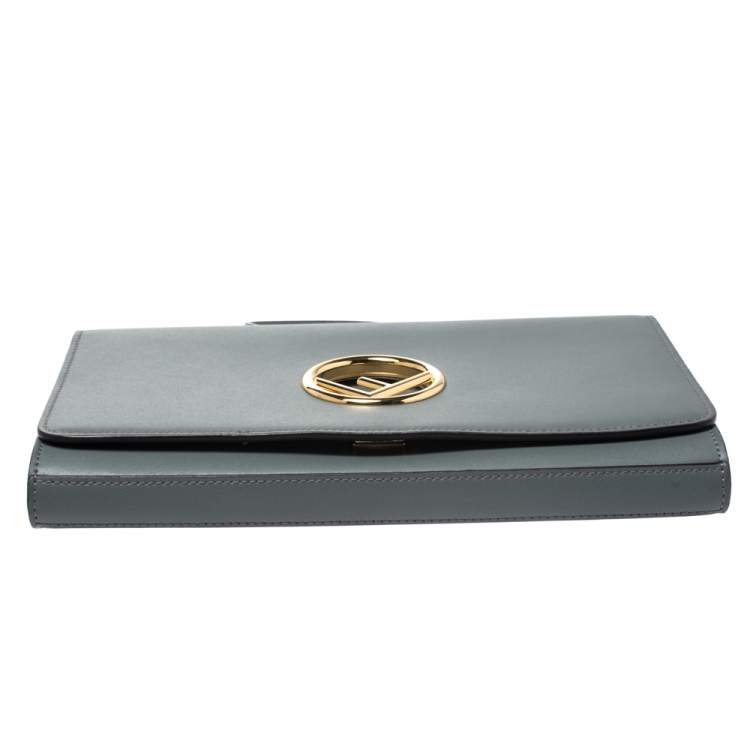 Pre Owned Fendi Grey Leather Chain Clutch
