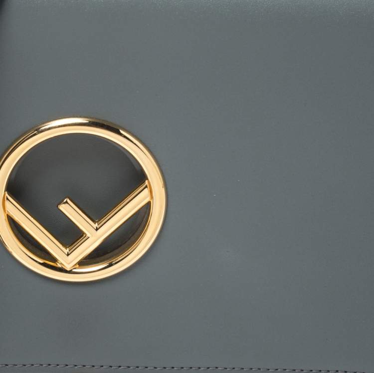 Pre Owned Fendi Grey Leather Chain Clutch