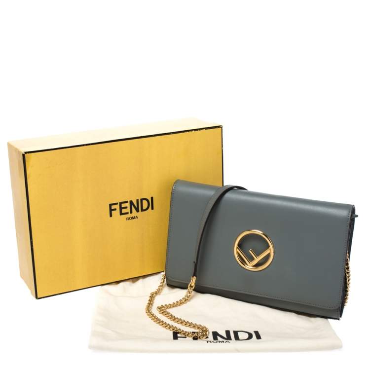 Pre Owned Fendi Grey Leather Chain Clutch