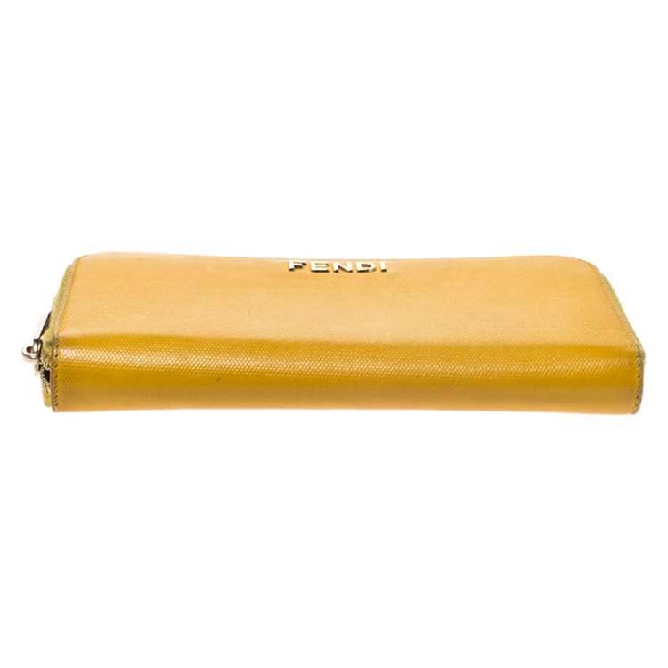 Pre Owned Fendi Yellow Leather Zip Around Wallet