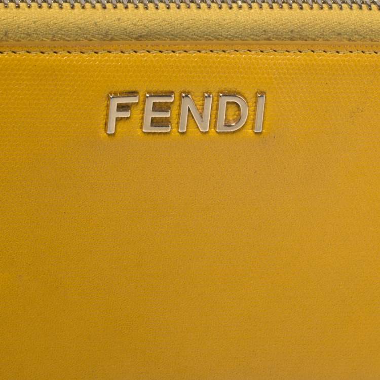 Pre Owned Fendi Yellow Leather Zip Around Wallet