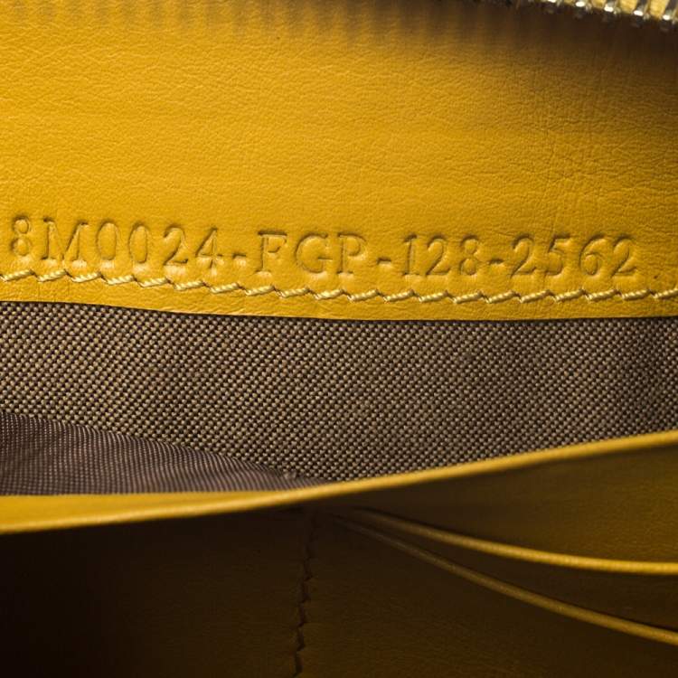 Pre Owned Fendi Yellow Leather Zip Around Wallet